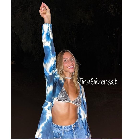 BLOGGER'S FAVE! Zara Sequin Appliqué Bikini Top Silver NWT - Picture 9 of 17